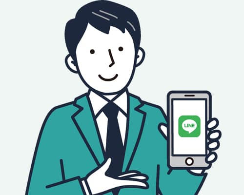 飯田市・伊那市の事業者にLINE活用の1ヶ月間サポートを案内するビジネスマンのイラスト